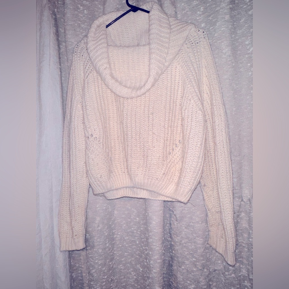 Knitted White Cowl Sweater